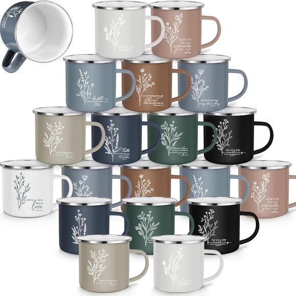 Christian Mugs Bulk 20 Enamel Cups Religious Bible Verse Coffee Tea